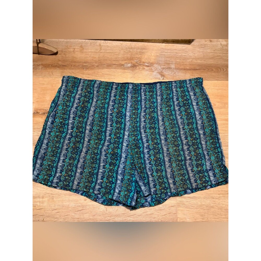 Vintage 80s Blue Aztec Abstract Print Swim Trunks With Lining